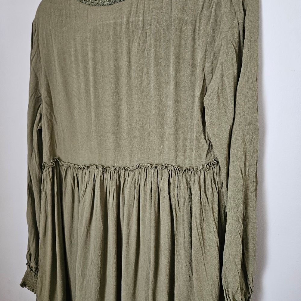 Divided Dress Long Sleeve H&M Green Mini V-Neck Tassels Casual Viscose Neutral - Picture 3 of 11